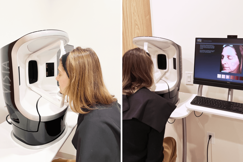 Von & Co Medical Aesthetics Studio guest takes her VISIA skin scan during her complimentary consultation.